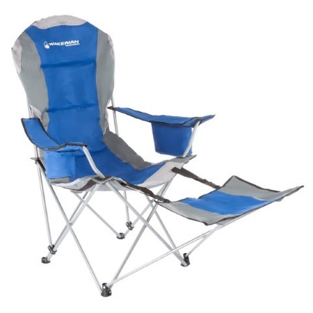 LEISURE SPORTS Camp Chair with Footrest, 300-pound Capacity Recliner Seat with Cup Holder, Cooler, Carry Bag (Blue) 849760PTW